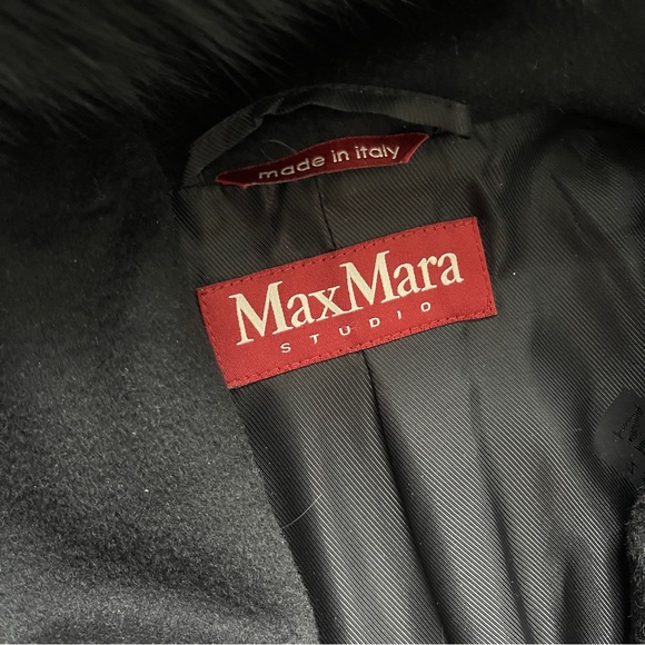 Authentic Maxmara Studio black Wool mango coat with fox border women size 36 - Picture 6 of 7